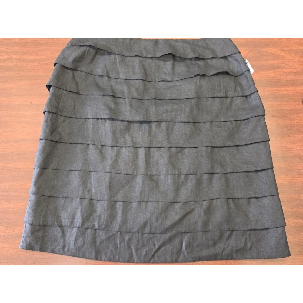 NWT Larry Levine 100% Linen Tiered Skirt Size 16 Black Coastal Casual Minimalist